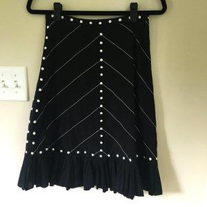 Anthropologie Odille Embroidered A-Line Skirt, Black/White, Size 2